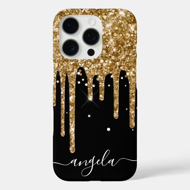 Gold Glitter Drips Black Glam Signature Case-Mate iPhone Case (Back)