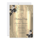 Gold Glitter Drips Black Roses 75th Birthday