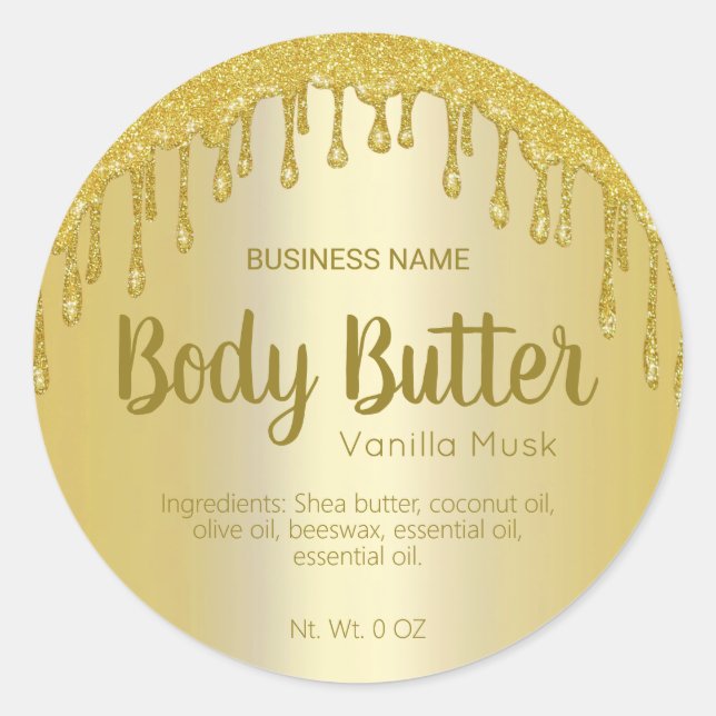 Gold Glitter Drips Body Butter Labels (Front)