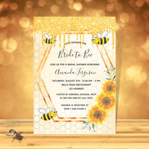 Gold glitter drips bride to bee bridal shower invitation