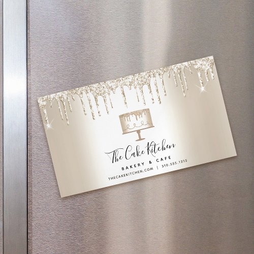 Gold Glitter Drips Cake Bakery Pastry Chef Dessert Business Card Magnet