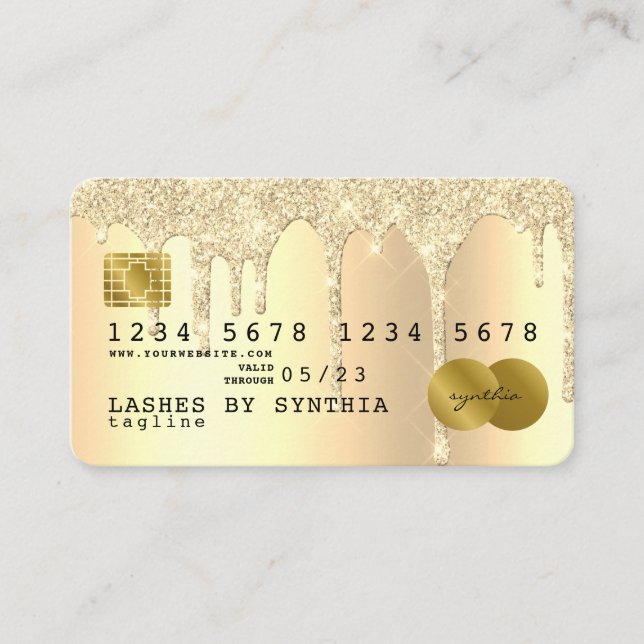 Gold glitter drips Credit Card hologram (Front)