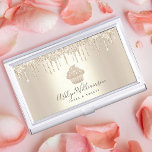 Gold Glitter Drips Cupcake Bakery Pastry Chef Chic Business Card Case<br><div class="desc">Here’s a wonderful, trendy way to show off your brand. Present your best self to your clients, with this elegant, sophisticated, simple, and modern custom name business card holder. A sparkly, champagne gold cupcake, script handwritten typography and glitter drips overlay a faux metallic champagne gold ombre background. Personalize with your...</div>