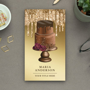 Gold Glitter Drips Custom Chocolate Cake Bakery Business Card