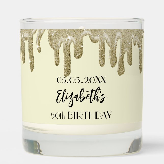 Gold Glitter Drips Custom Name Birthday Gift Scented Candle (Front)
