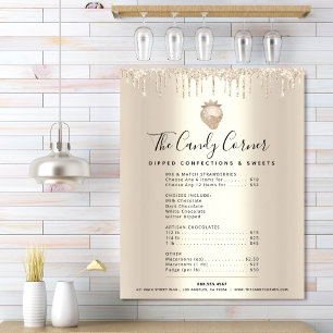 Gold Glitter Drips Dessert Sweets Menu Price List Poster