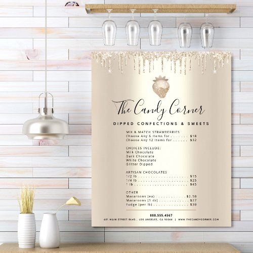 Gold Glitter Drips Dessert Sweets Menu Price List Poster