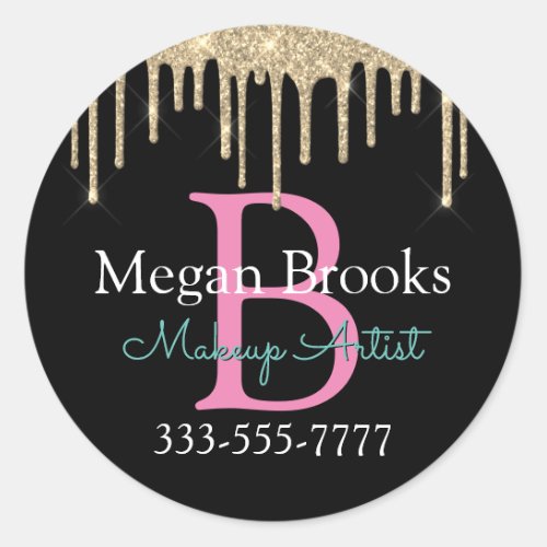 Gold Glitter Drips DIY Name Monogram  Title Vs4 Classic Round Sticker