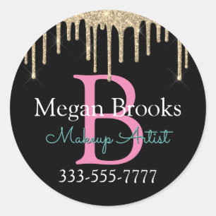 Gold Glitter Drips, DIY Name, Monogram & Title Vs4 Classic Round Sticker
