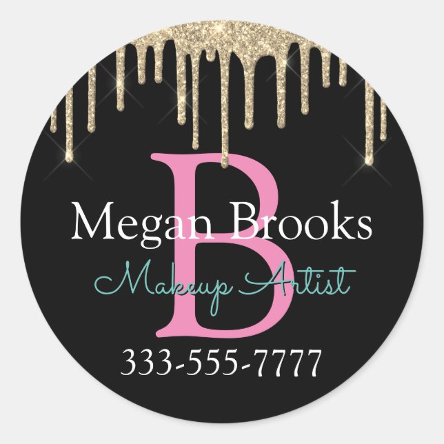 Gold Glitter Drips, DIY Name, Monogram & Title Vs4 Classic Round Sticker (Front)