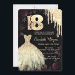 Gold Glitter Drips Dress Gothic 18th Birthday Invitation<br><div class="desc">Elegant gold glitter drips,  flowers,  and elegant dress on a black background.</div>