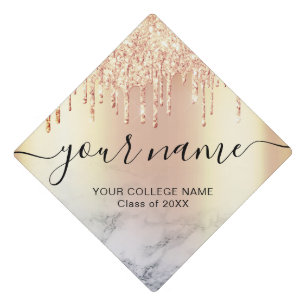 Gold Glitter Drips Elegant Chic Typography Graduation Cap Topper