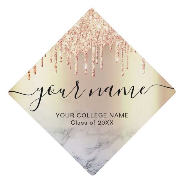 Gold Glitter Drips Elegant Chic Typography Graduation Cap Topper (Front)