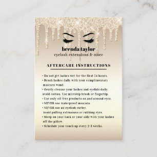 Gold Glitter Drips Eyelash Aftercare Instructions Business Card