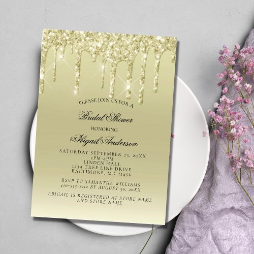 Gold Glitter Drips Glam Bridal Shower Invitation