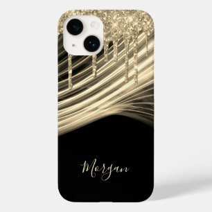 Gold Glitter Drips, Gold Light Rays, Gold Name Case-Mate iPhone 14 Case