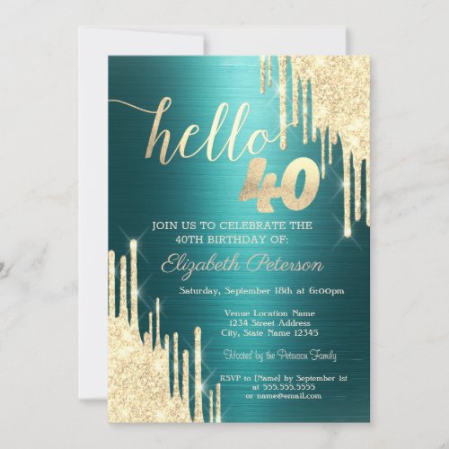 Gold Glitter Drips Green Metallic 40th Birthday