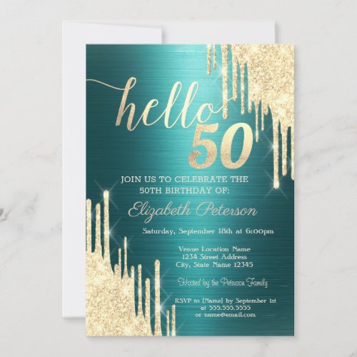 Gold Glitter Drips Green Metallic 50th Birthday
