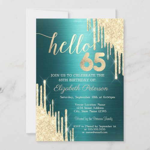 Gold Glitter Drips Green Metallic 65th Birthday
