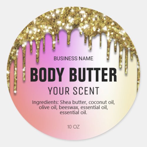 Gold Glitter Drips Holographic Body Butter Labels