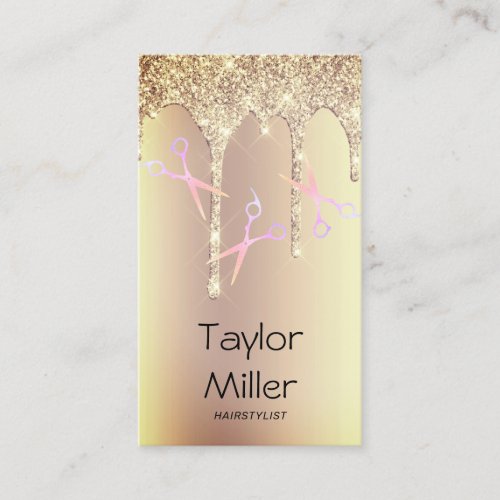 Gold glitter drips holographic scissors hair business card
