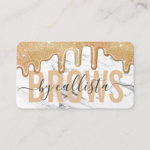 Gold Glitter Drips Marble Eyebrow Artist Business Card