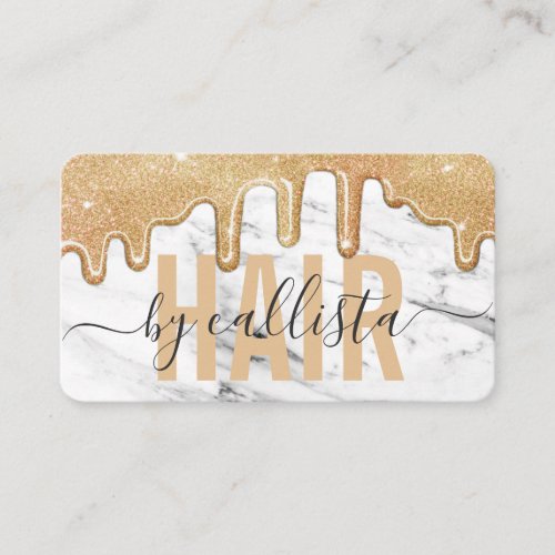 Gold Glitter Drips Marble Hair Stylist Business Card