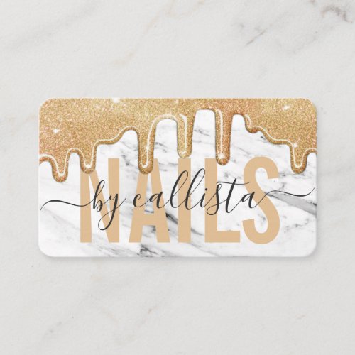Gold Glitter Drips Marble Nail Artist Business Card