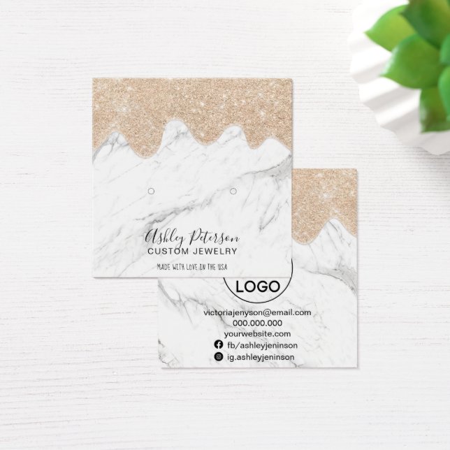 gold glitter drips marble studs earrings display (Desk)