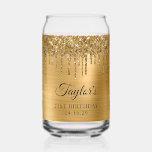 Gold Glitter Drips Metallic 21st Birthday Can Glass<br><div class="desc">Create your own 21st birthday party design on a can glass. Girly faux sparkly dripping gold glitter over a faux golden brushed metal style foil digital art graphic. Customize the font styles to create your own personalized beer glass for her special celebration. A classic elegant calligraphy paired with an all...</div>