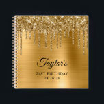 Gold Glitter Drips Metallic 21st Birthday Notebook<br><div class="desc">Create your own 21st birthday party design on a blank notebook. Girly faux sparkly dripping gold glitter over a faux golden brushed metal style foil digital art graphic. Customize the font styles to create your own guest book her special celebration. A classic elegant calligraphy paired with an all caps serif...</div>