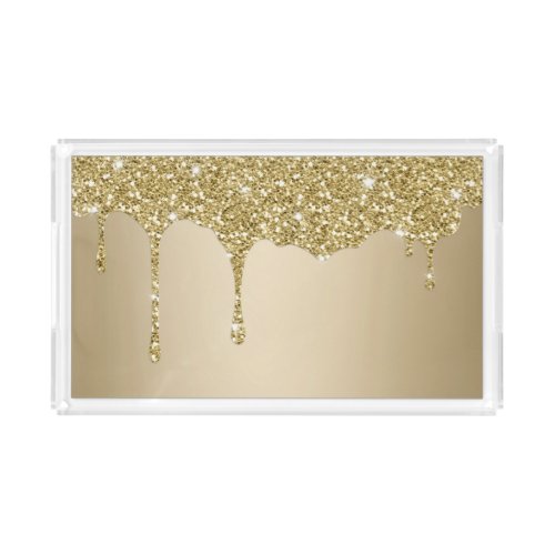 Gold Glitter Drips Metallic Shine Background Image Acrylic Tray