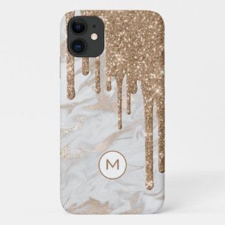Gold Glitter Drips Monogrammed iPhone 11 Case