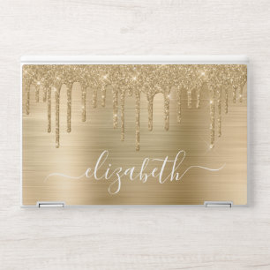 Gold Glitter Drips Personalized HP Laptop Skin