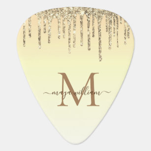 Gold Glitter Drips Personalized Monogram and name  Guitar Pick