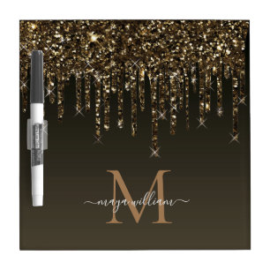 Gold Glitter Drips Personalized Monogram Teacher Dry Erase Board