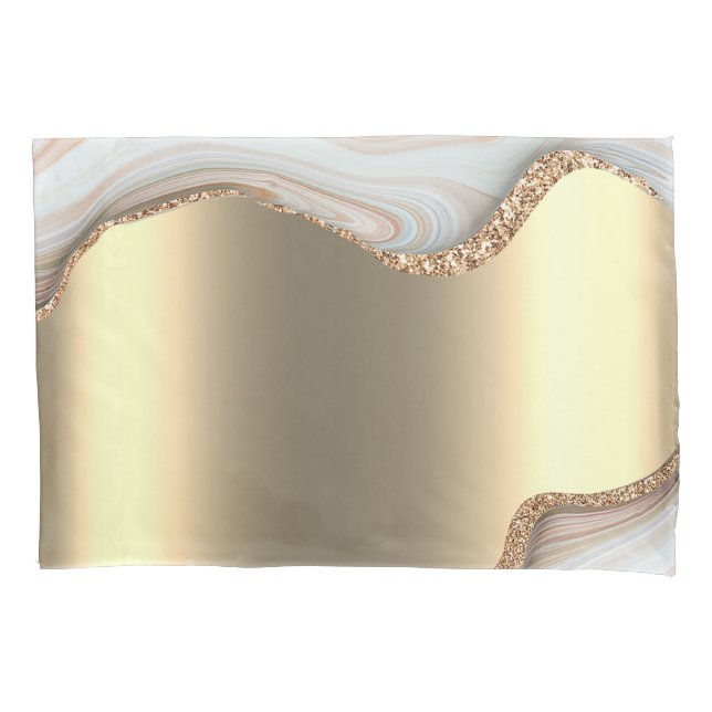 Gold Glitter Drips Pink Pillow Case (Front)