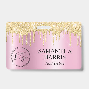 Gold Glitter Drips Pink Shimmer Badge