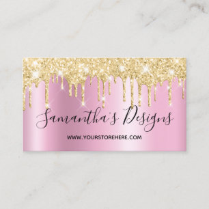Gold Glitter Drips Pink Shimmer Online Store Business Card