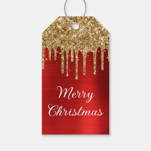 Gold Glitter Drips Red Foil Merry Christmas Gift Tags