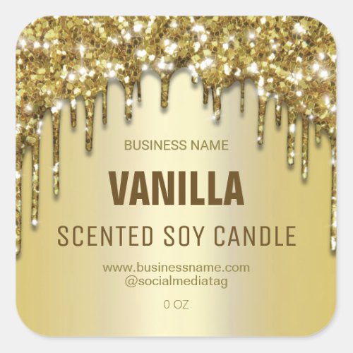 Gold Glitter Drips Soy Candle Labels