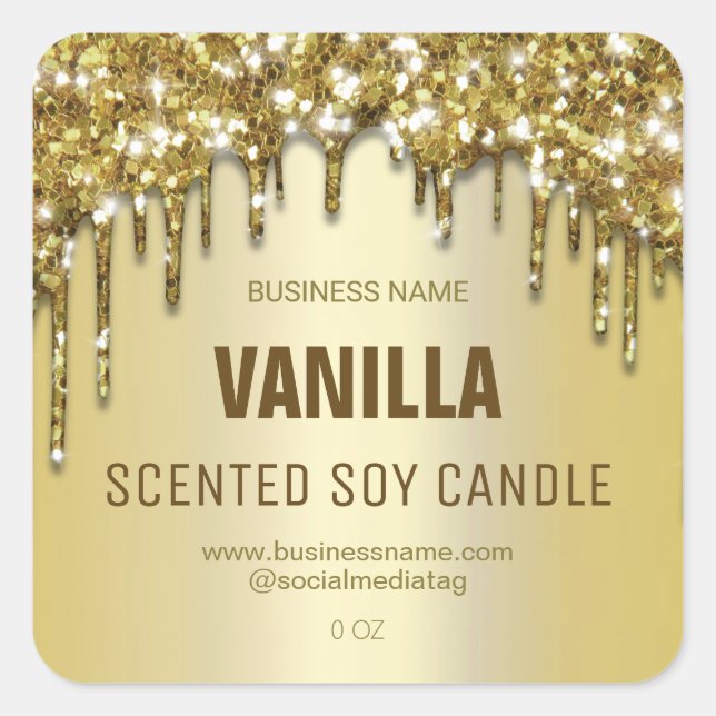 Gold Glitter Drips Soy Candle Labels (Front)
