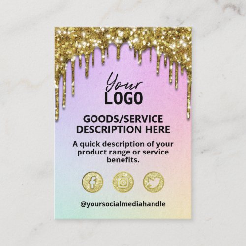 Gold Glitter Drips Spa Salon Skincare Product List Business Card