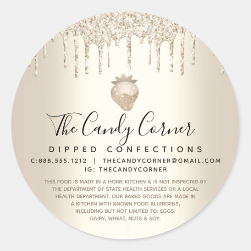 Gold Glitter Drips Strawberry Confection Legal Classic Round Sticker