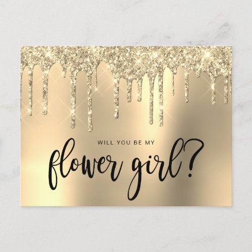 Gold glitter drips will you be my flower girl invitation postcard