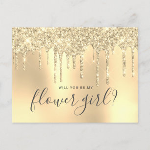 Gold glitter drips will you be my flower girl invitation postcard