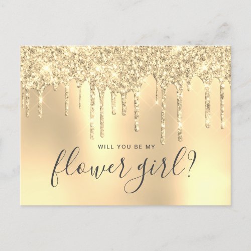 Gold glitter drips will you be my flower girl invitation postcard