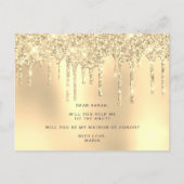 Gold glitter drips will you be my matron of honor invitation postcard (Back)