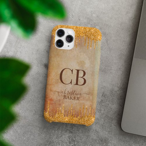 Gold glitter drips with rustic touch iPhone 13 pro max case