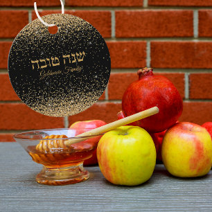 Gold Glitter Drops Jewish Shana Tova Favor Tags